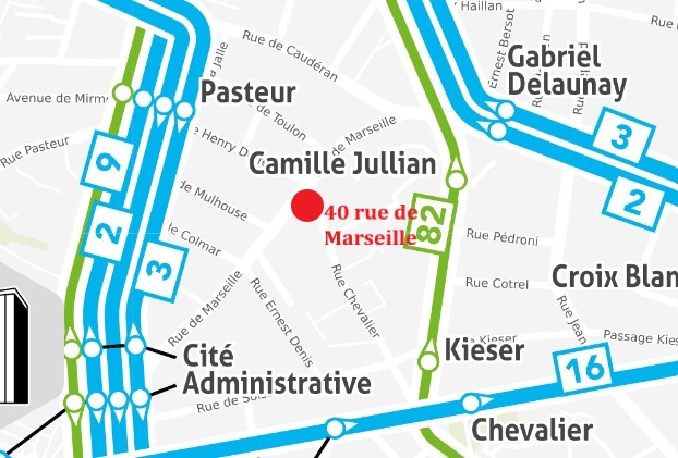 plan avec transport pour accéder au 40 rue de Marseille